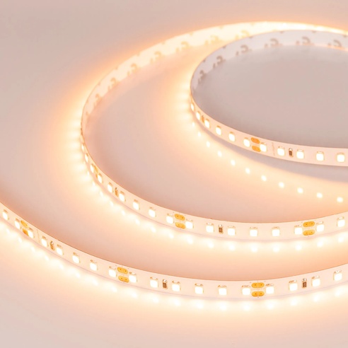 Лента светодиодная RT-A120-8mm 24V Warm2400 (9.6 W/m, IP20, 2835, 5m) (Arlight, Открытый)