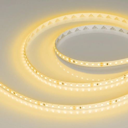 Лента светодиодная RT-A120-8mm 24V Yellow (9.6 W/m, IP20, 2835, 5m) (Arlight, Открытый)