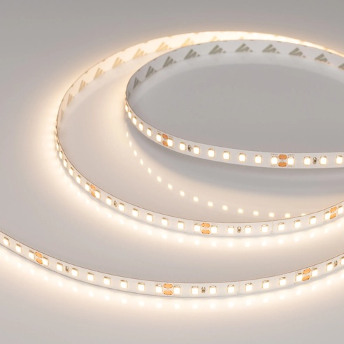 Лента светодиодная RT-A128-8mm 24V Warm3000 (9.6 W/m, IP20, 2835, 5m) (Arlight, высок.эфф.150 лм/Вт)