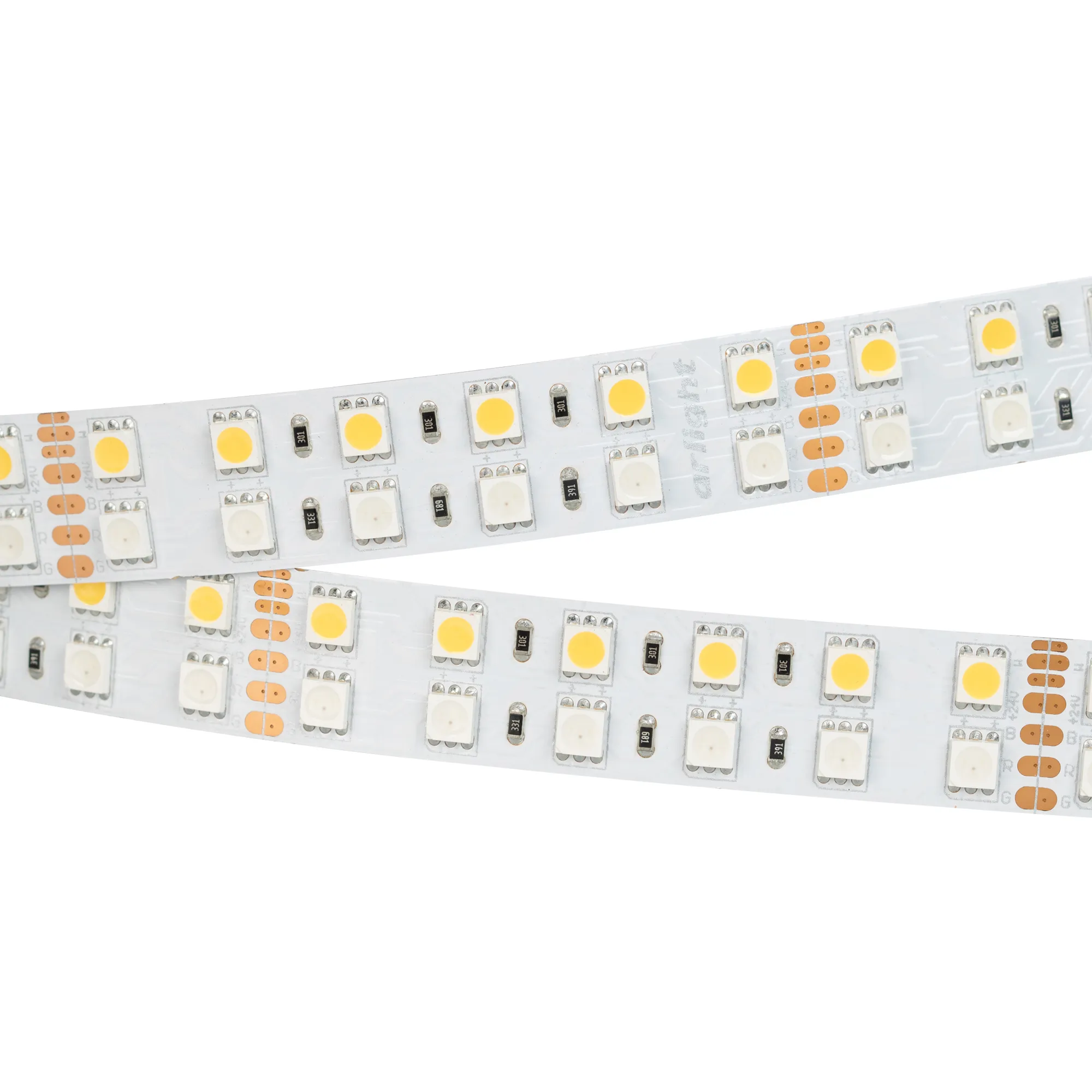 Лента светодиодная RT 2-5000 24V RGB-White 2x2 (5060, 720 LED, LUX) (Arlight, 32 Вт/м, IP20)