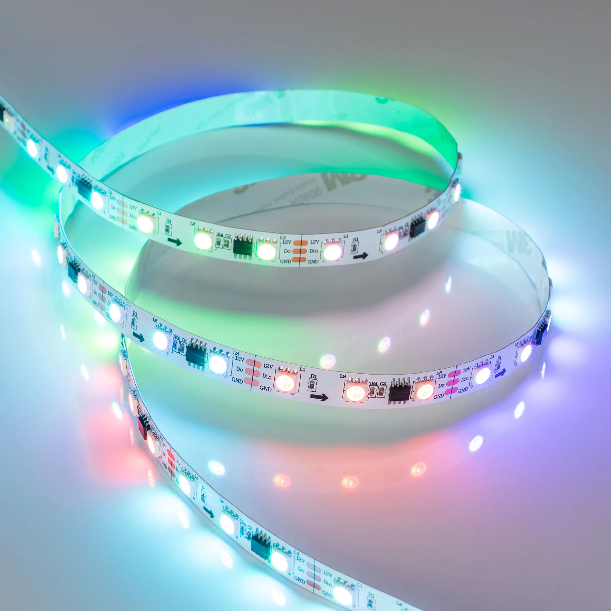 Лента светодиодная SPI-5000-5060-60 12V Cx3 RGB (10mm, 14.4W/m, IP20) (Arlight, бегущий огонь)