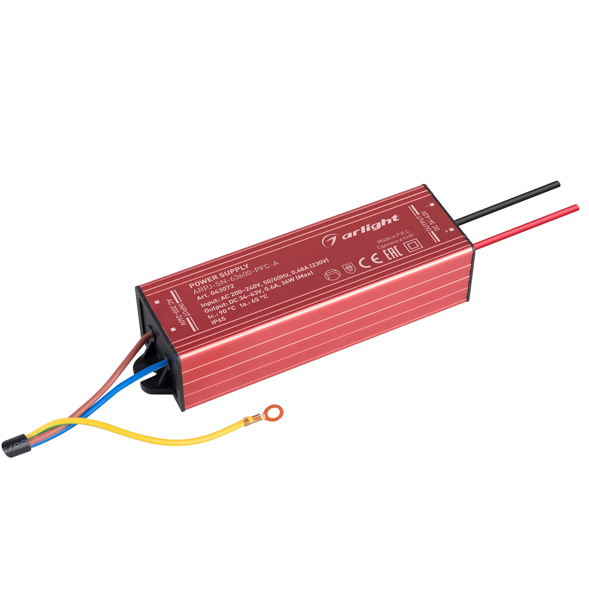 Блок питания ARPJ-SN-63600-PFC-A (36W, 34-63V, 600mA) (Arlight, IP65 Металл, 3 года) - изображение товара