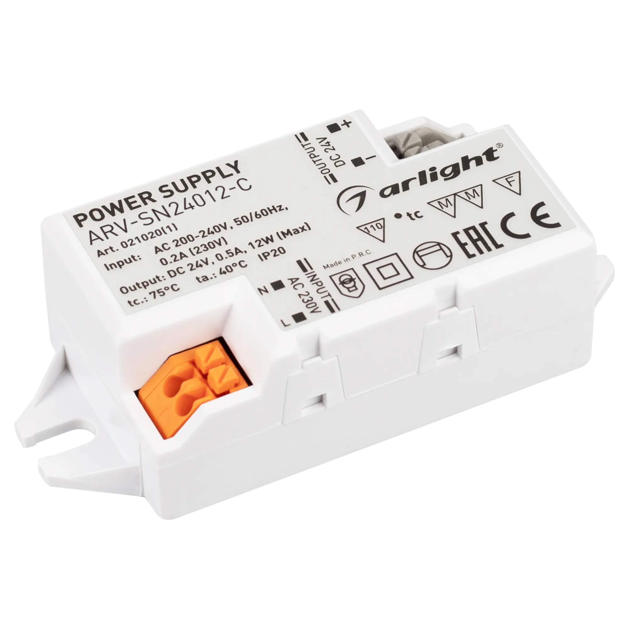 Блок питания ARV-SN24012-C (24V, 0.5A, 12W) (Arlight, IP20 Пластик, 3 года) - изображение товара