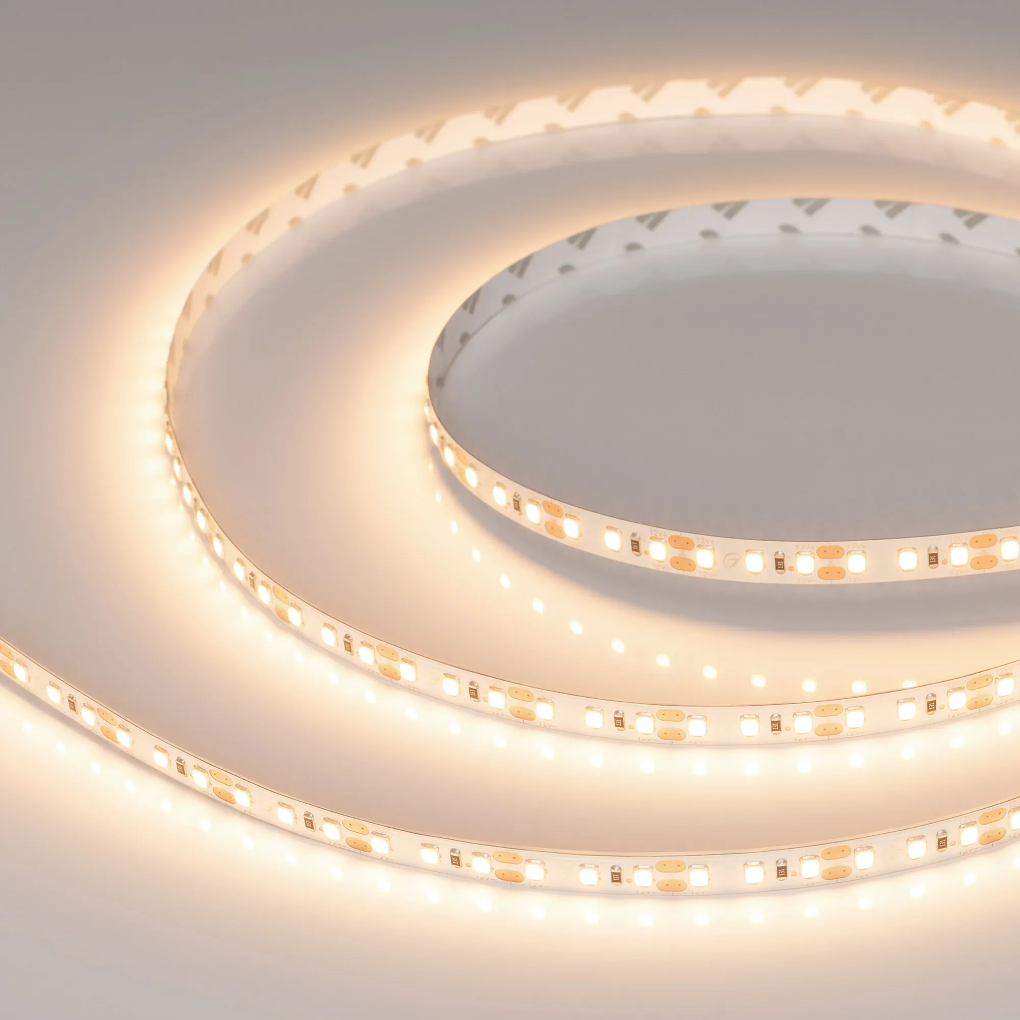 Лента светодиодная RT-A120-8mm 12V Warm3000 (9.6 W/m, IP20, 2835, 5m) (Arlight, Открытый)