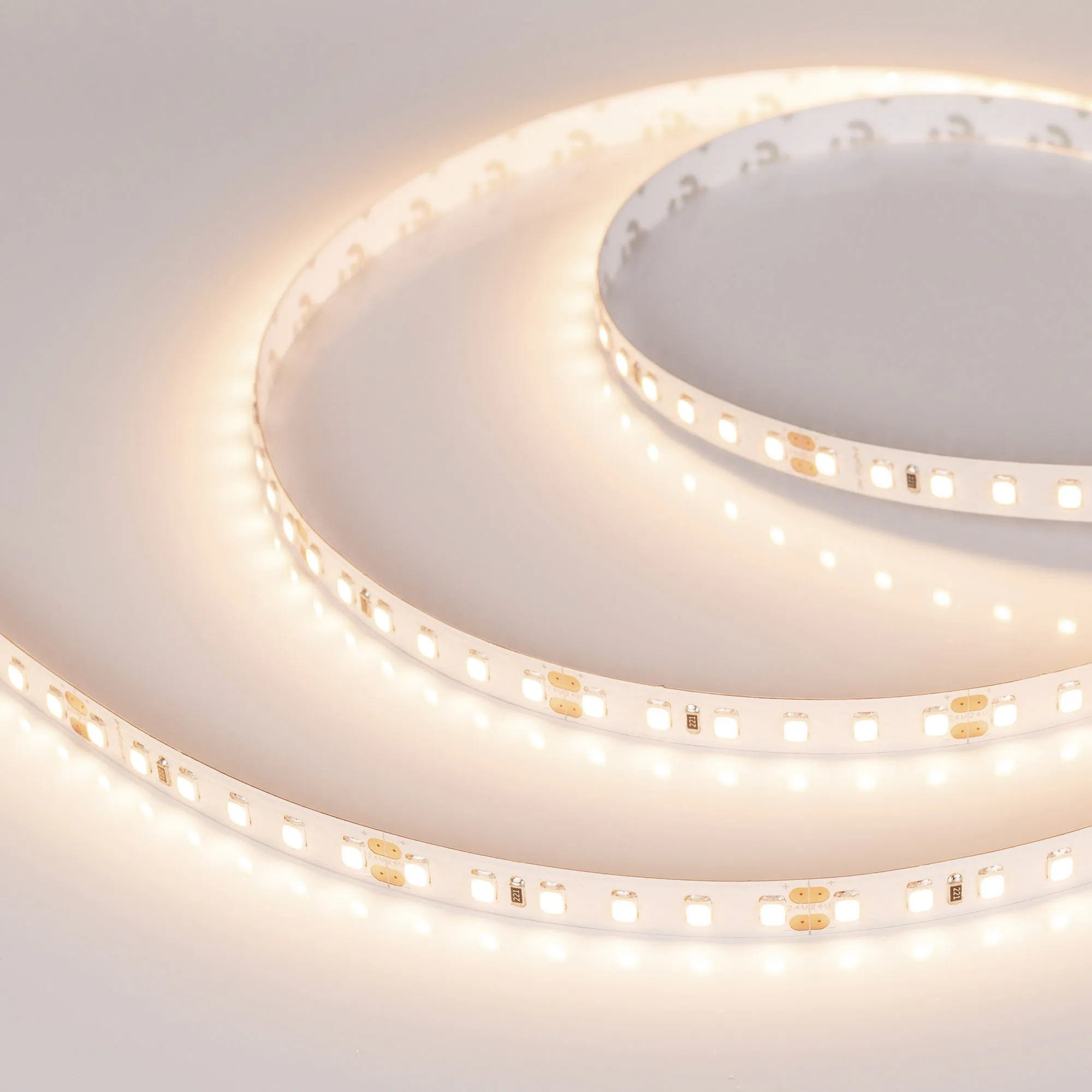Лента светодиодная RT-A120-8mm 24V Warm3500 (9.6 W/m, IP20, 2835, 5m) (Arlight, Открытый)