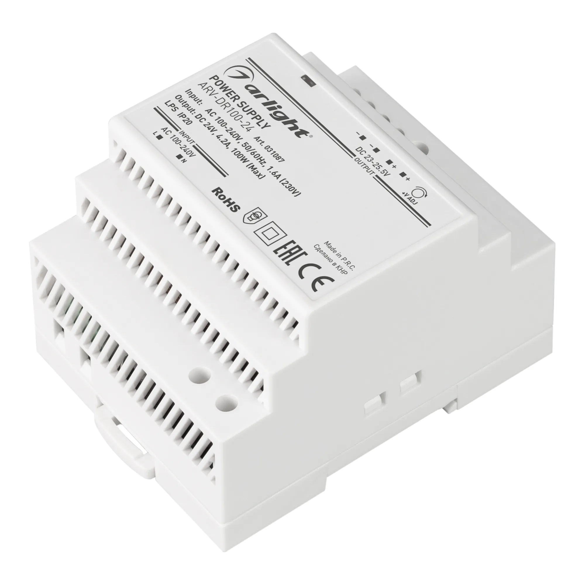 Блок питания ARV-DR100-24 (24V, 4.2A, 100W) (Arlight, IP20 DIN-рейка) - изображение товара
